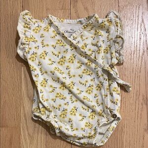 White and Yellow Floral Wrap One-Piece